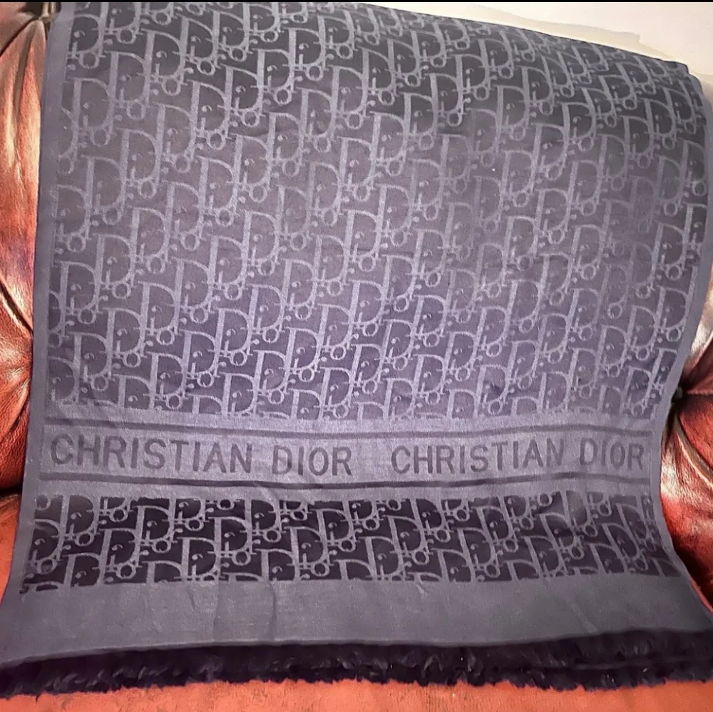 Christian Dior Jacquard Woven Oblique Monogram Scarf Navy Blue Tone-on-tone Wool